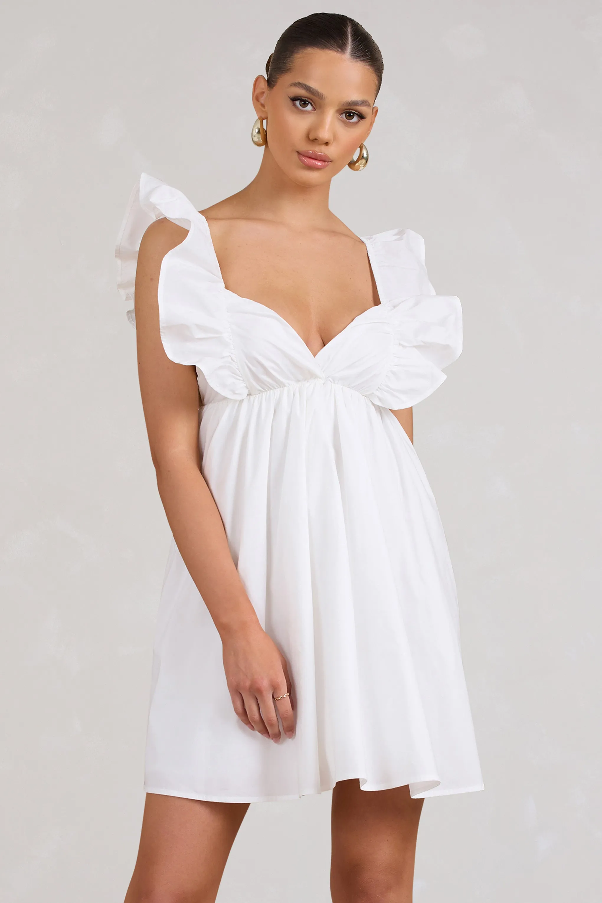 Let's Laze | White Poplin Smocked Mini Dress With Frilled Straps