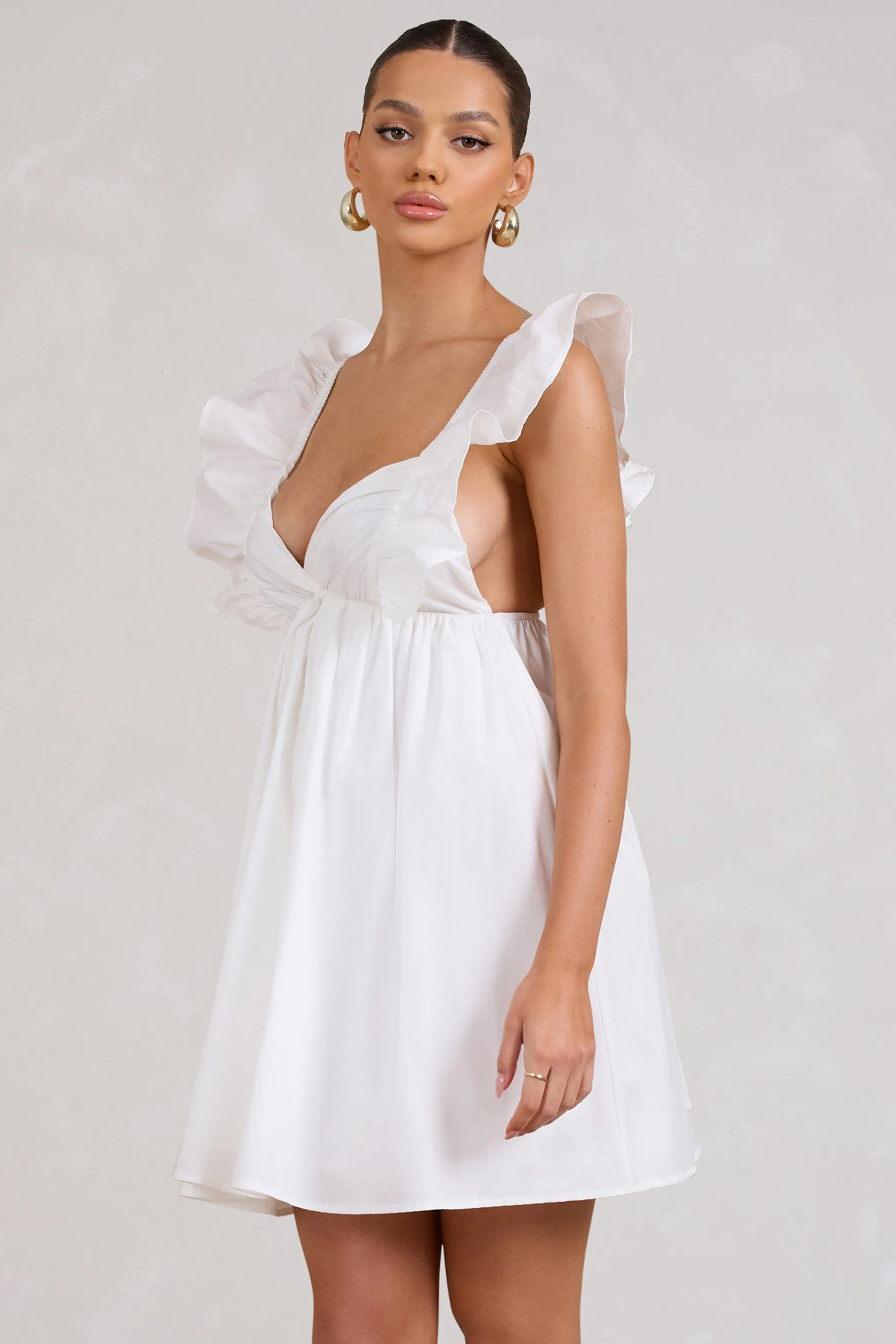 Let's Laze | White Poplin Smocked Mini Dress With Frilled Straps