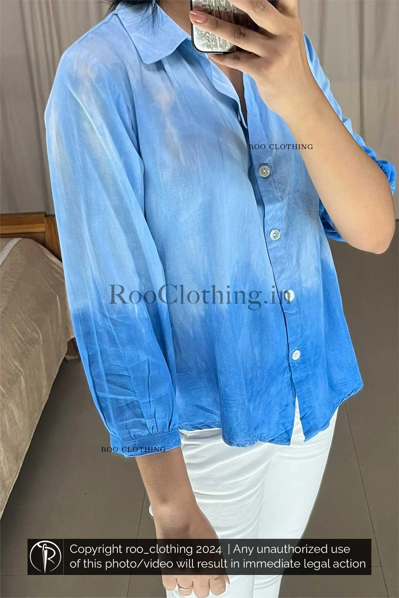 Light Blue Tie-dyed Loose Fit Full Sleeve Shirt