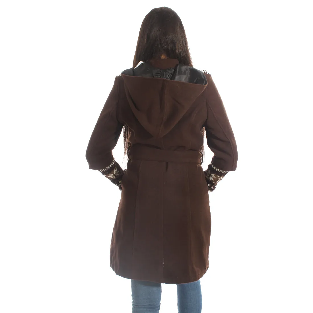 Long coat with removable hoodie/ brown -5900