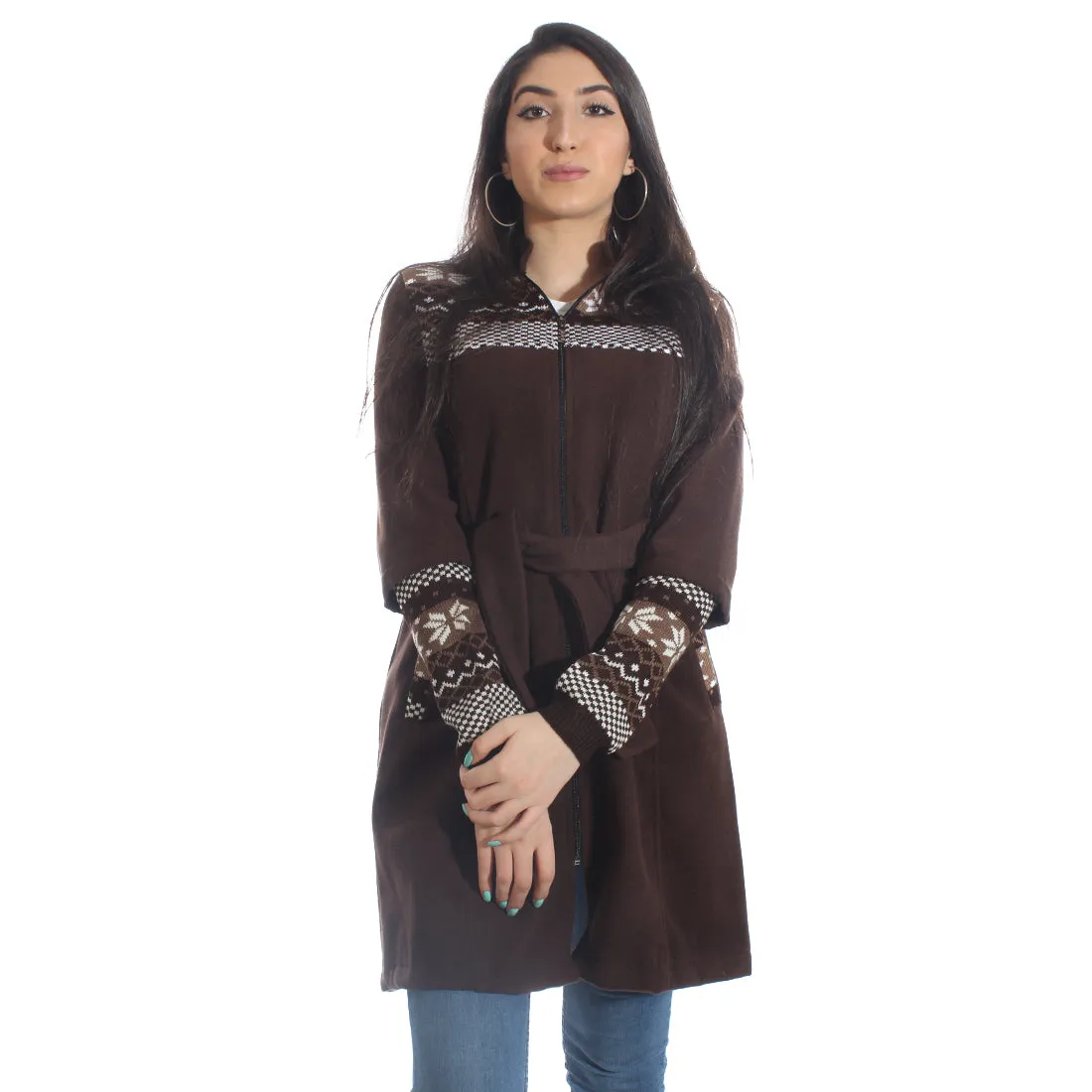 Long coat with removable hoodie/ brown -5900