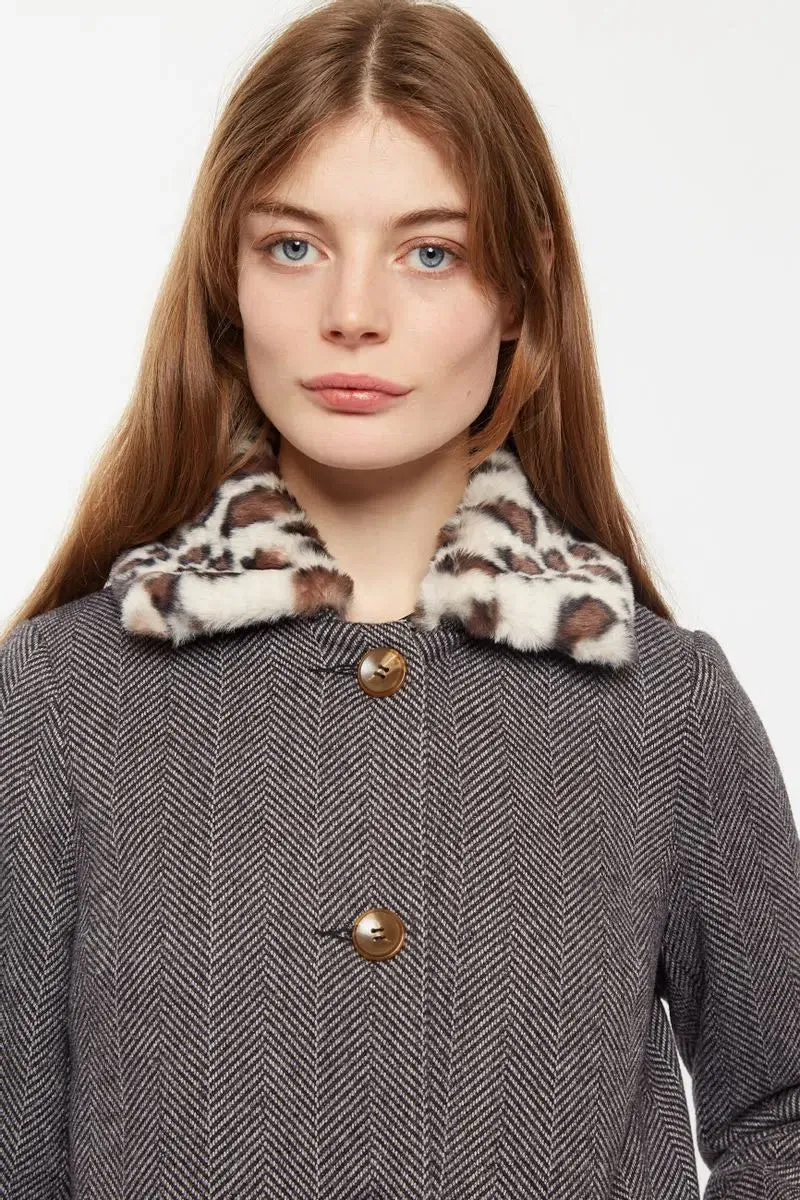 Louche Dryden Herring Bone Faux Fur Collar Jacket