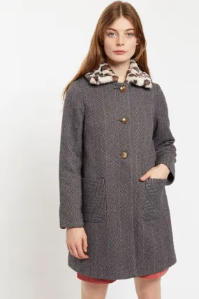 Louche Dryden Herring Bone Faux Fur Collar Jacket