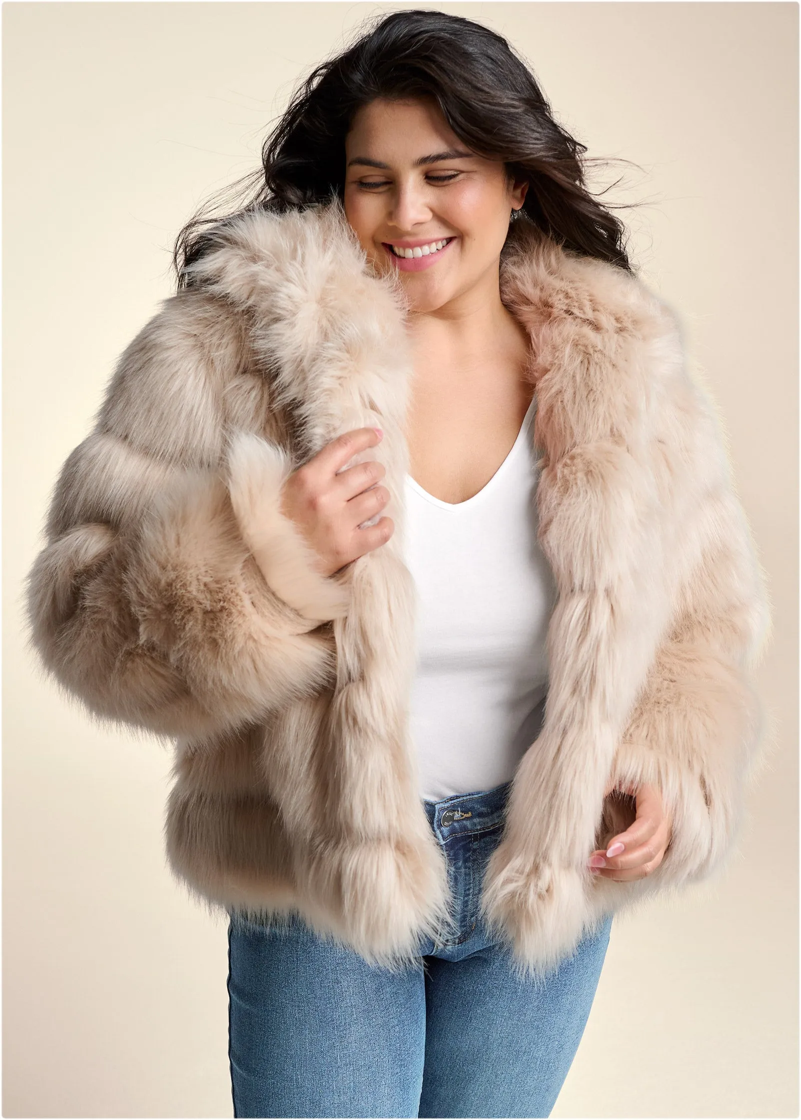 Luxe Tiered Faux Fur Coat - Light Brown