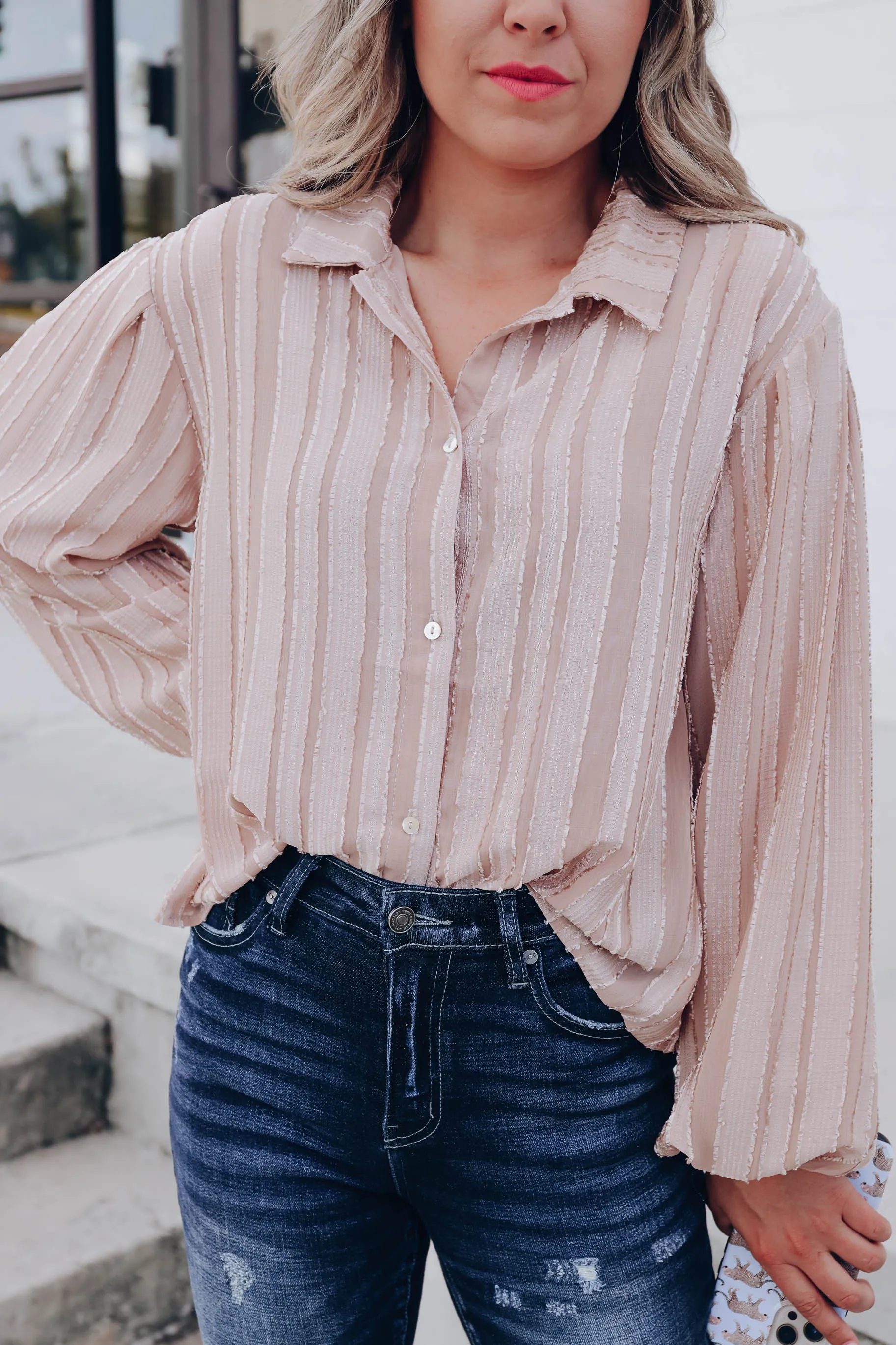 Luxurious Life Striped Blouse - Tan