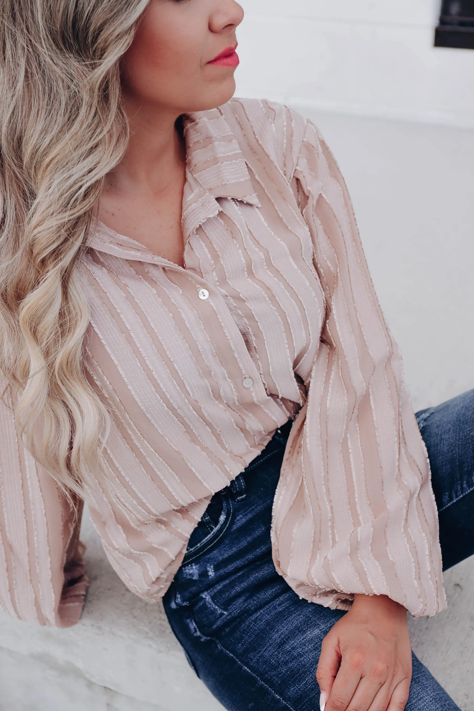 Luxurious Life Striped Blouse - Tan