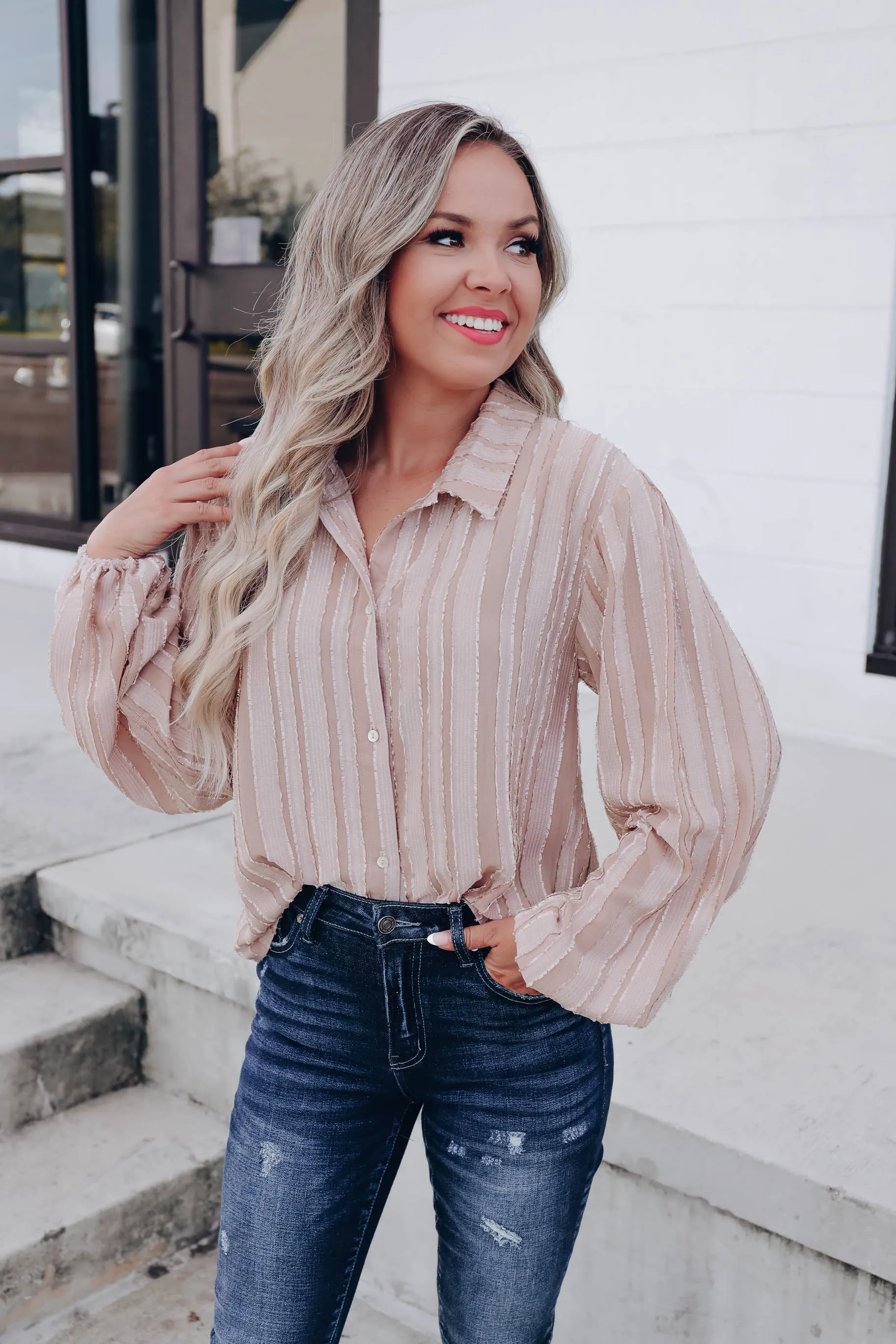 Luxurious Life Striped Blouse - Tan