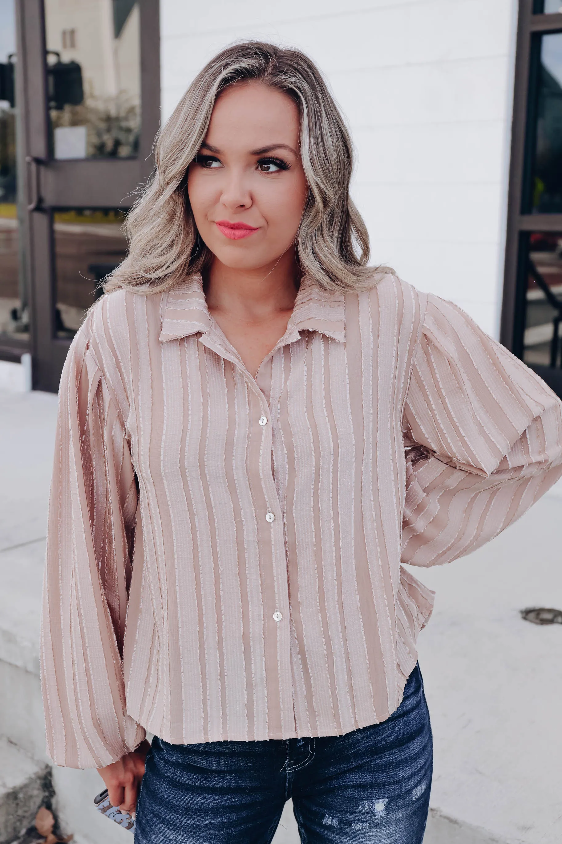 Luxurious Life Striped Blouse - Tan