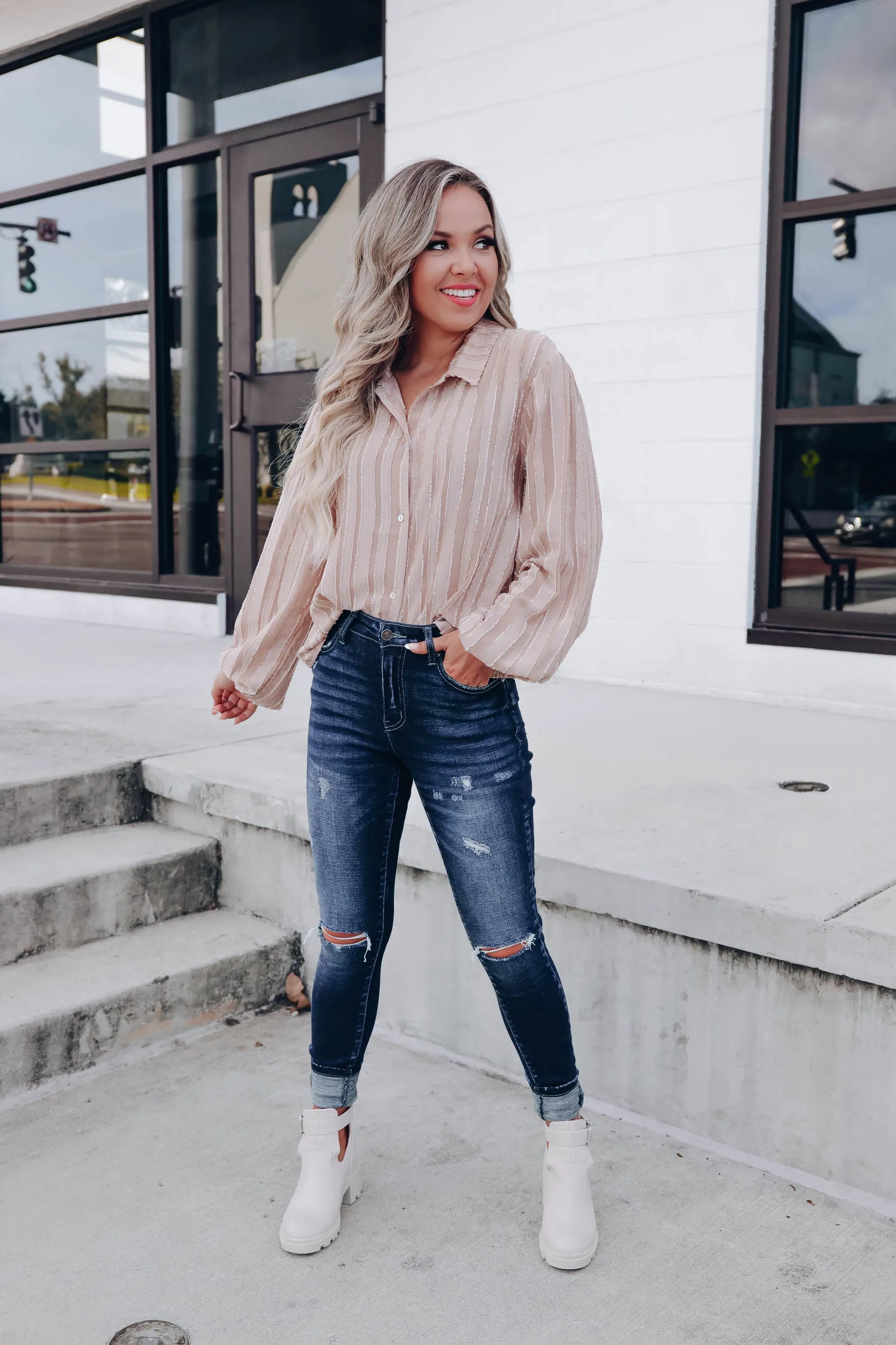 Luxurious Life Striped Blouse - Tan