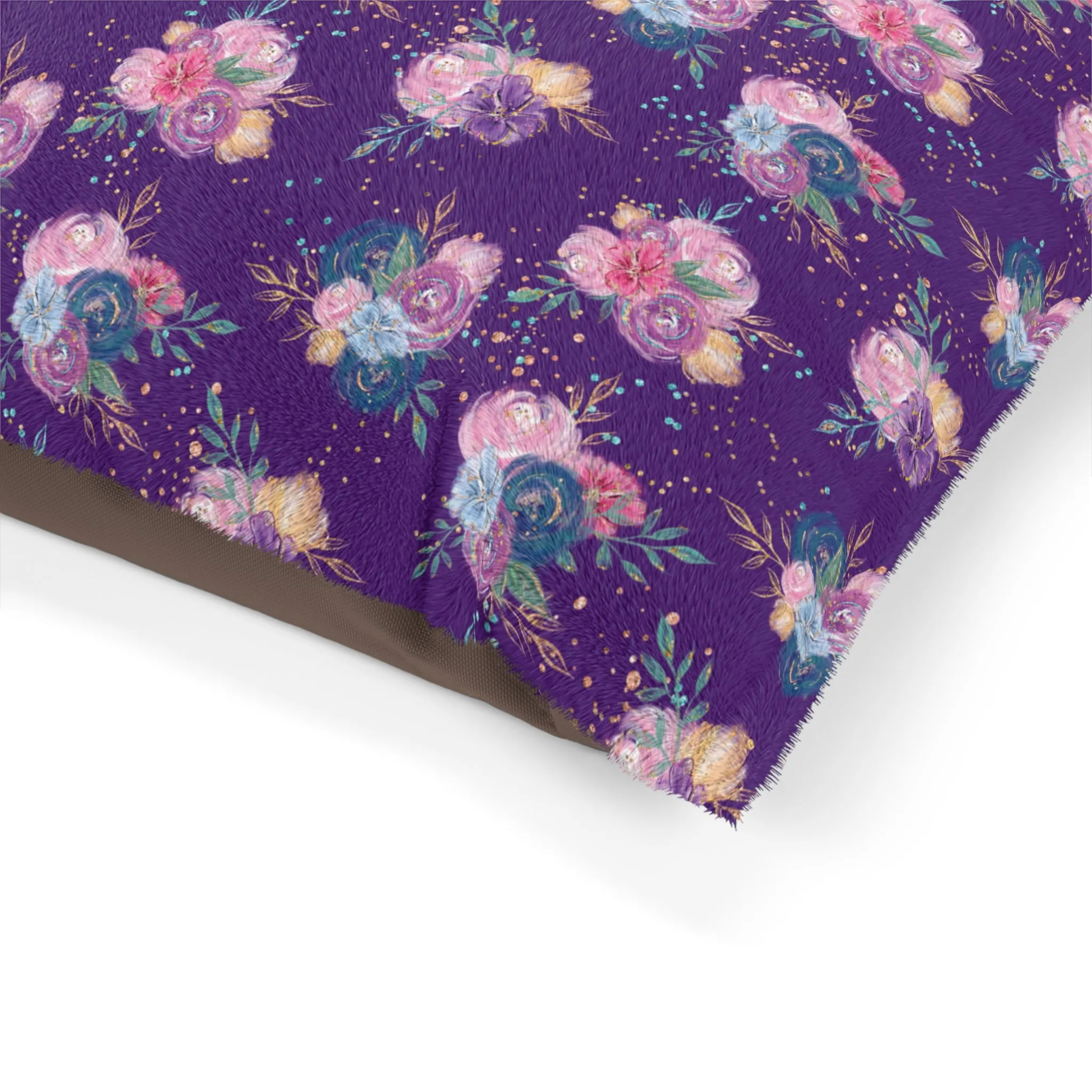 Luxury Pet Bed, feather soft fleece, Purple Floral