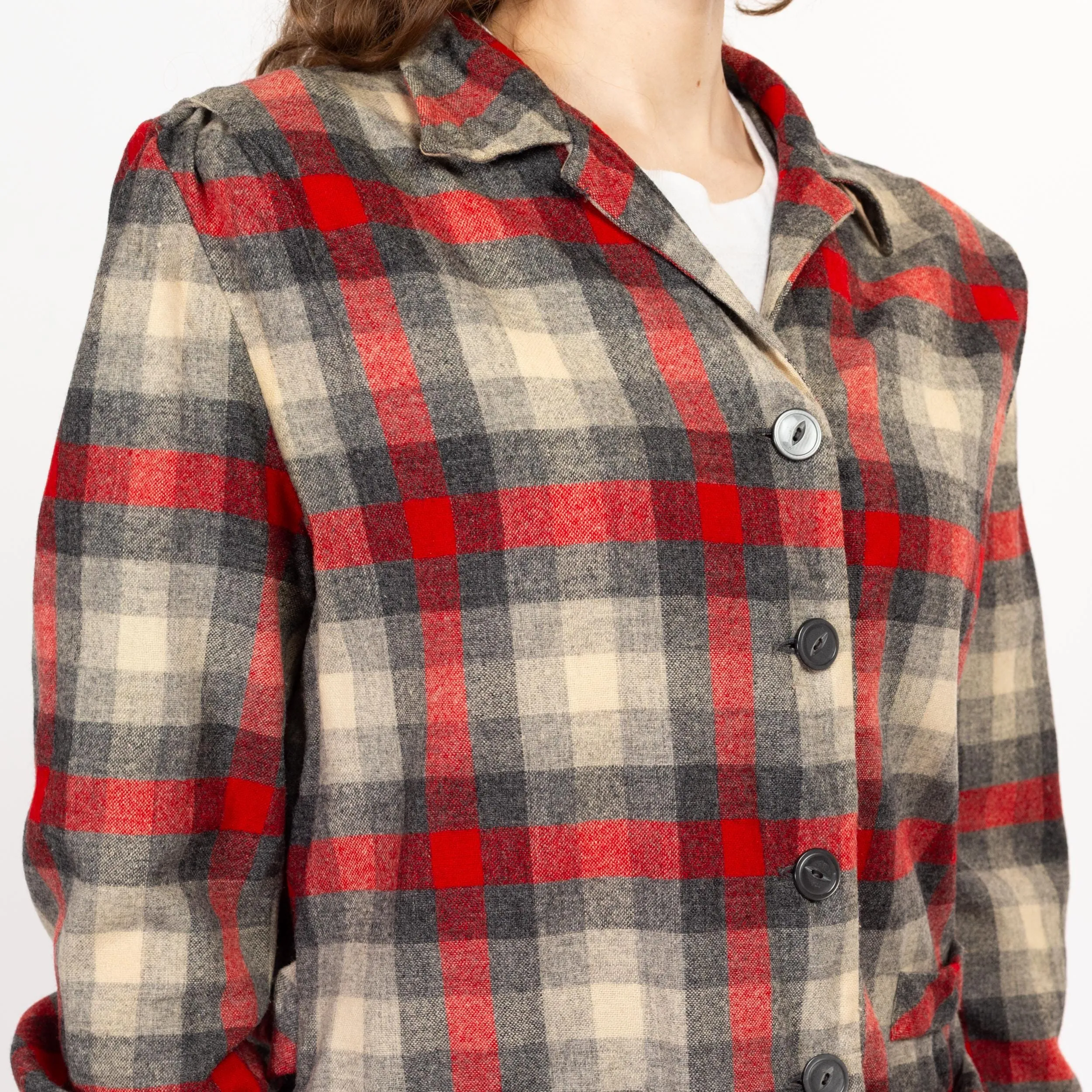 Medium 1950s Red Plaid 49er Shirt Jacket