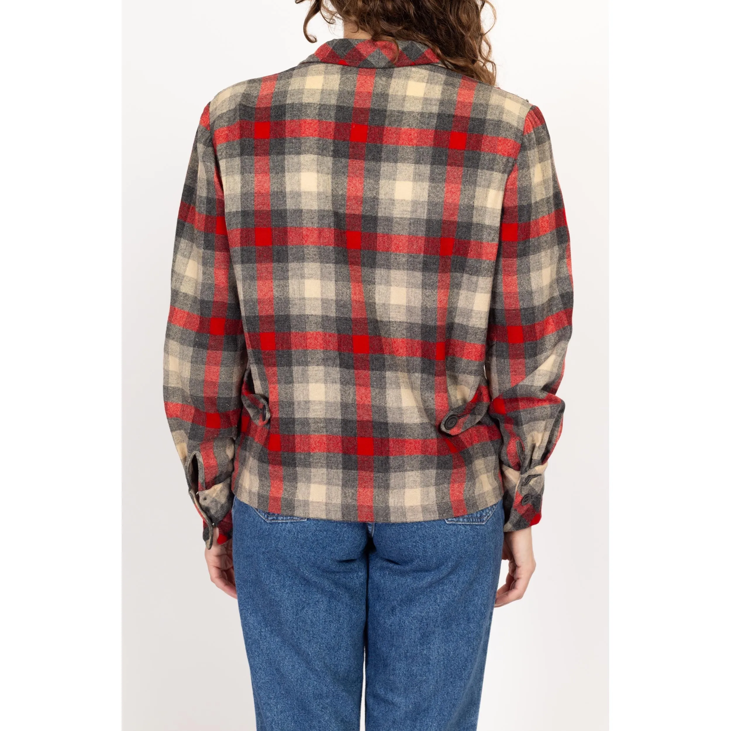 Medium 1950s Red Plaid 49er Shirt Jacket