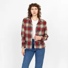 Medium 1950s Red Plaid 49er Shirt Jacket