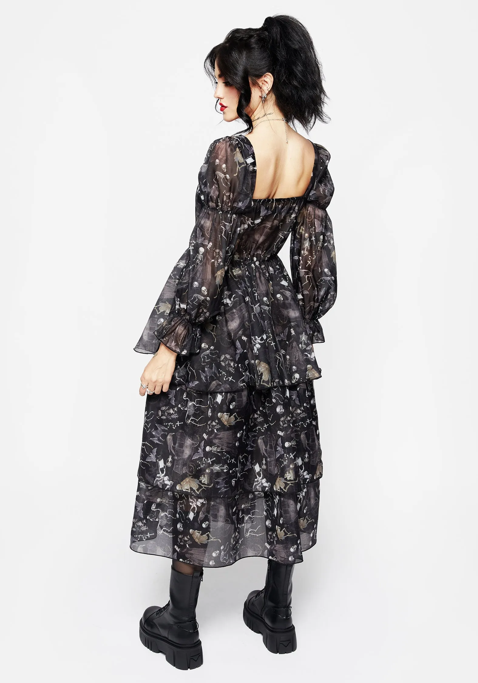 Melancholia Virago Puff Sleeve Layered Organza Midaxi Dress