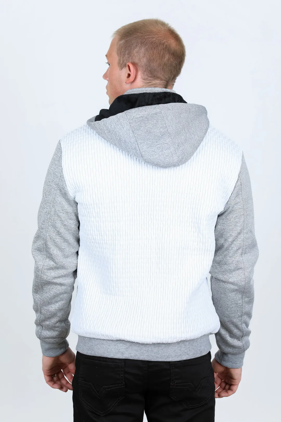 Mens Fur Lined Quilted Hooded Jacket - White