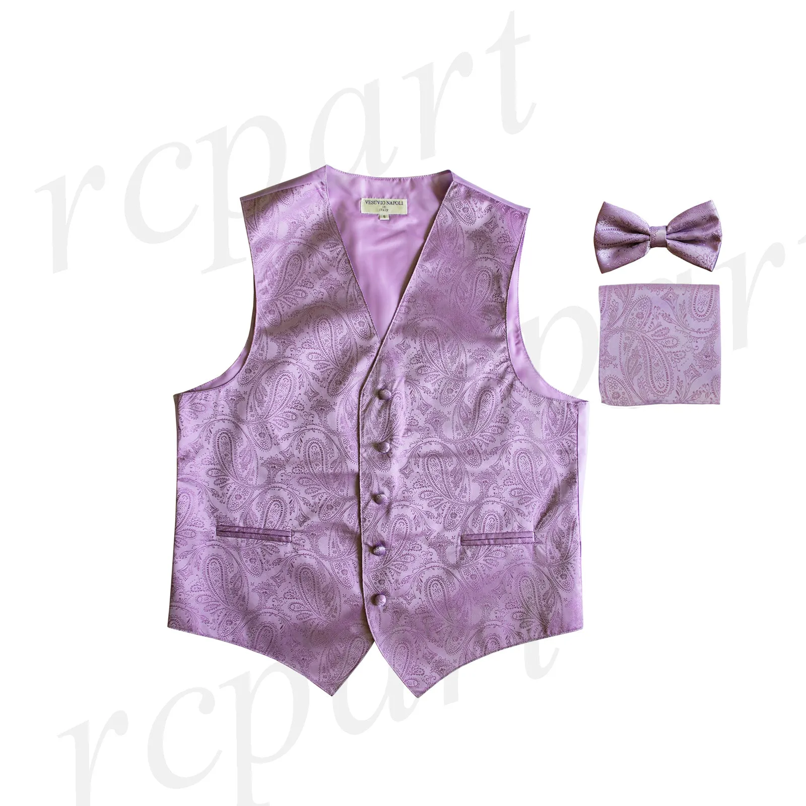 Men's paisley Tuxedo VEST Waistcoat_bowtie & hankie set formal wedding lavender