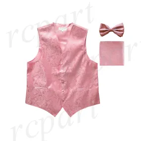 Men's paisley Tuxedo VEST Waistcoat_bowtie & hankie set formal wedding pink