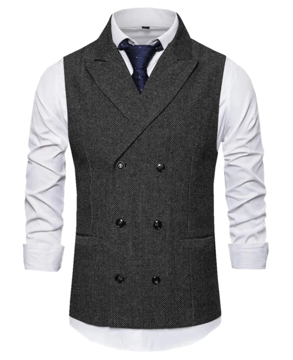 Men's Vest Double Breasted Peak Lapel Waistcoat