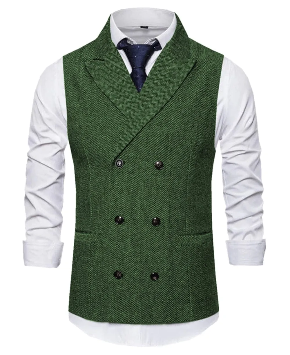 Men's Vest Double Breasted Peak Lapel Waistcoat