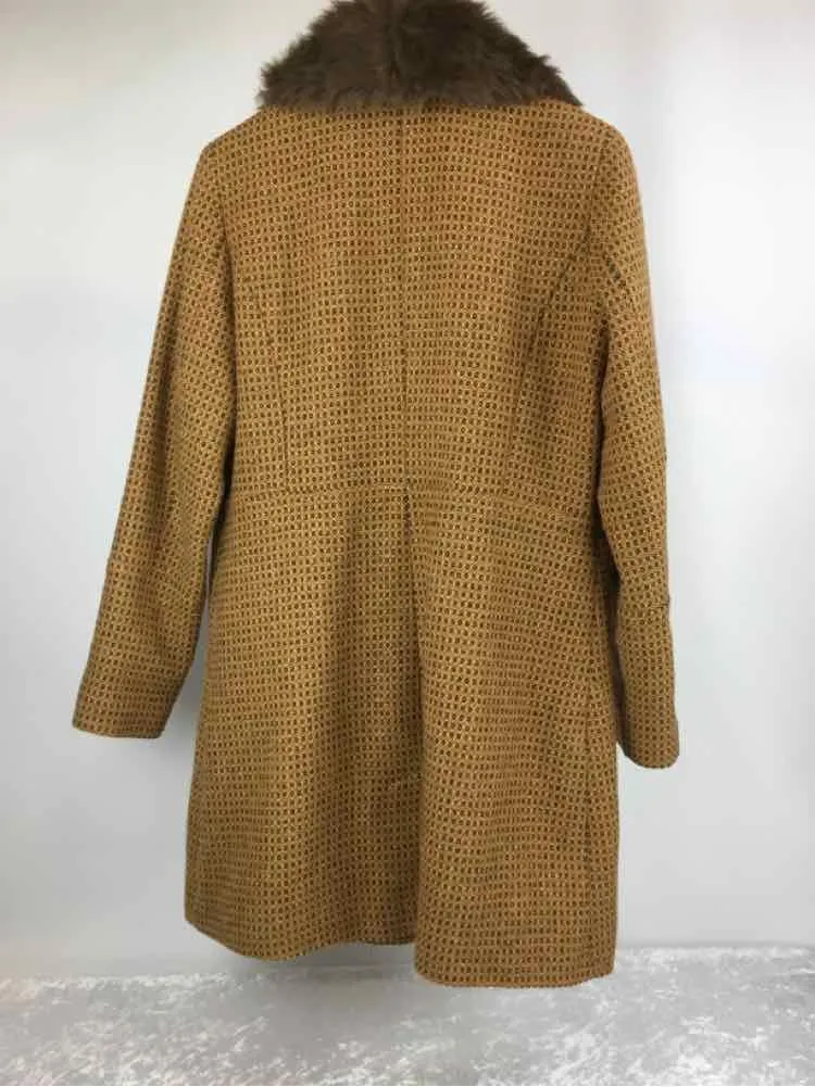 Merona Size L Gold/Brown Faux Fur Detail Vintage style Coat