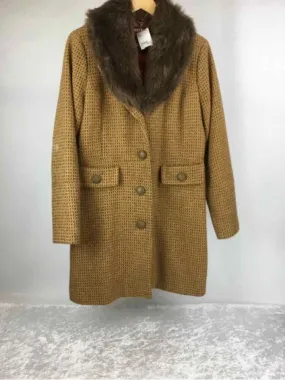 Merona Size L Gold/Brown Faux Fur Detail Vintage style Coat