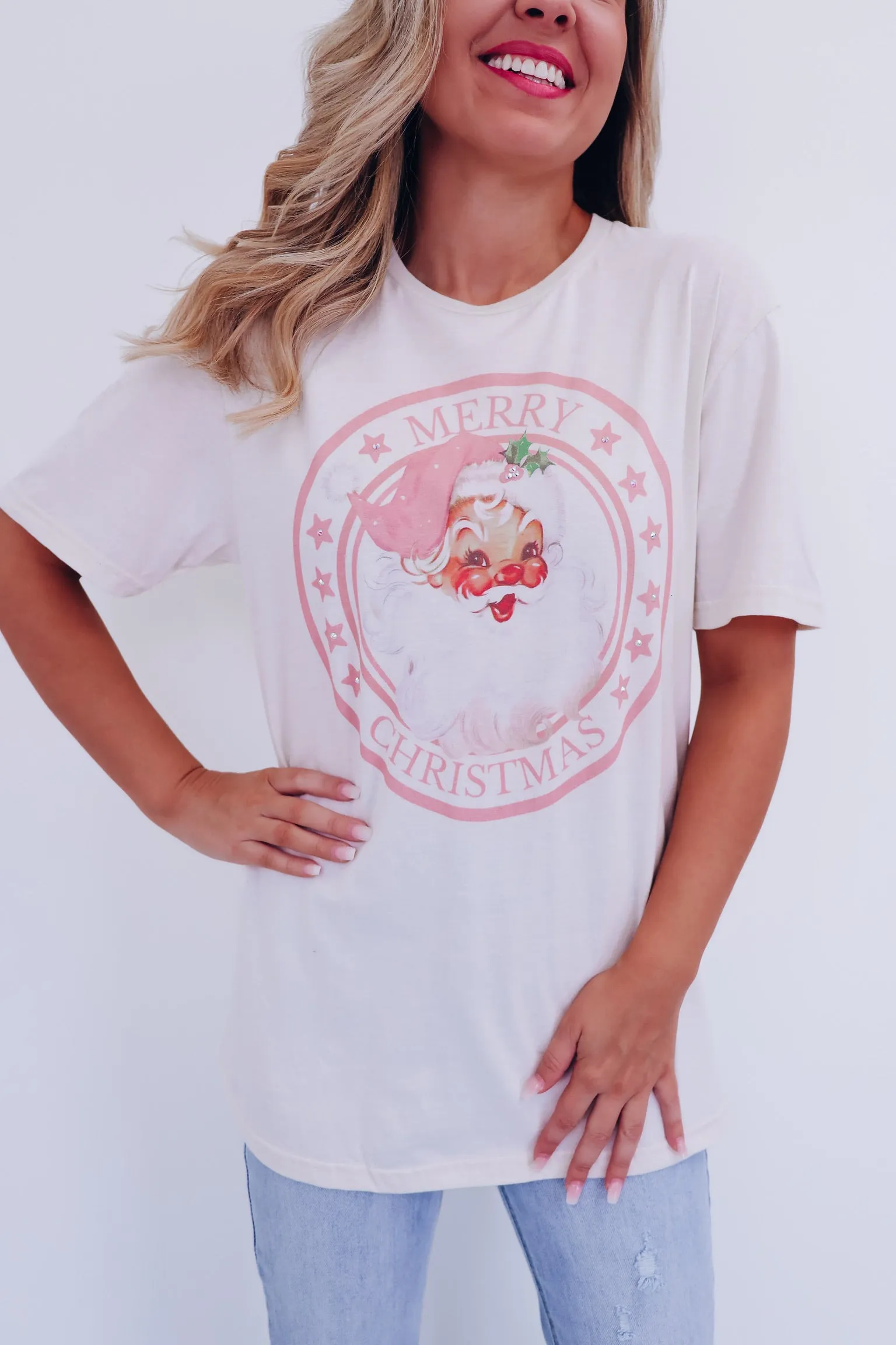 Merry Christmas Sparkling Graphic Tee - Natural