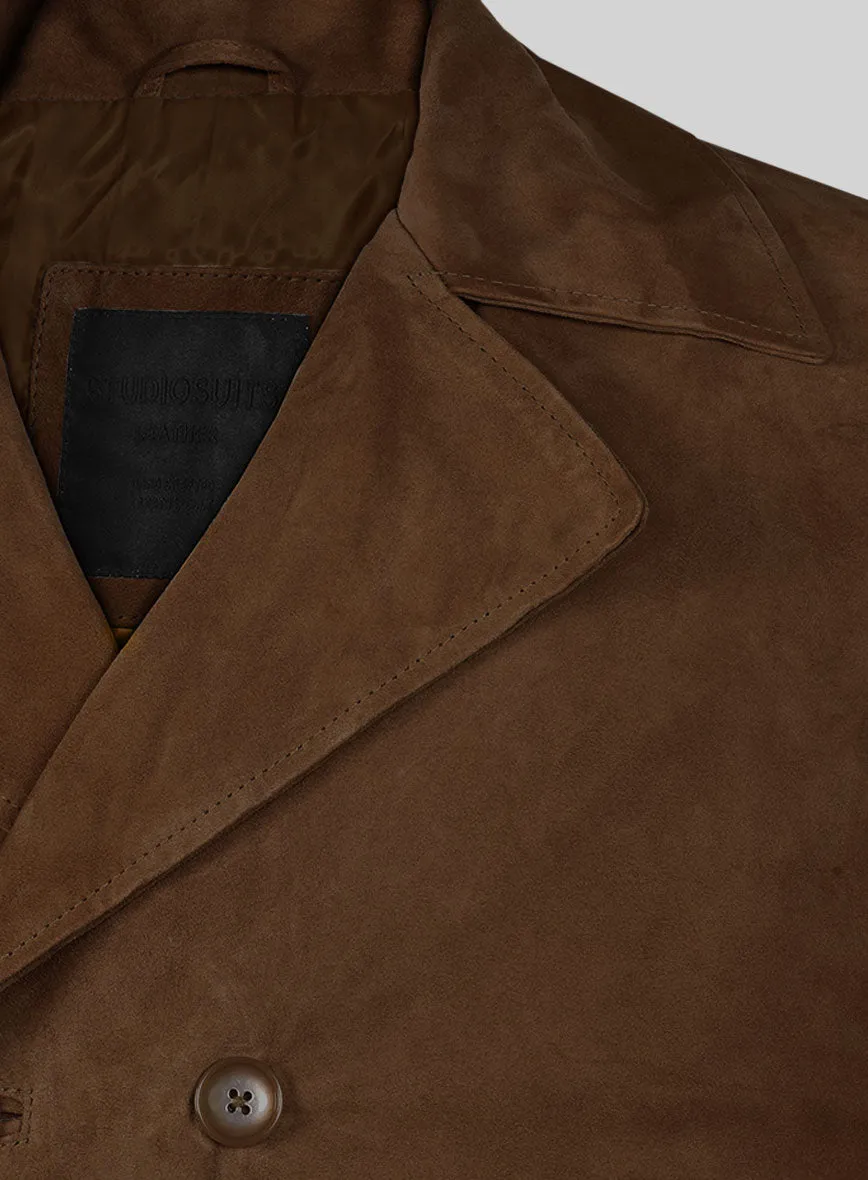 Mid Brown Suede Leather Pea Coat