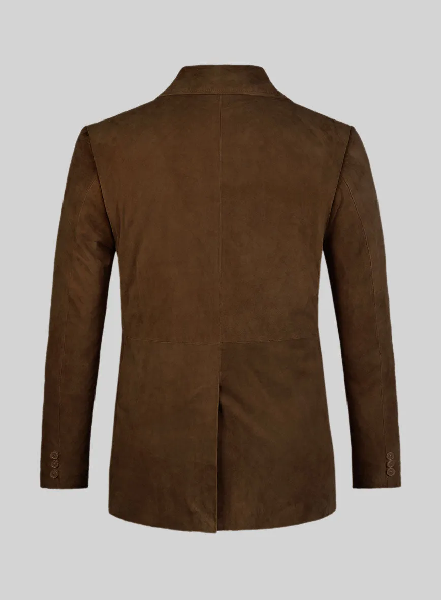 Mid Brown Suede Leather Pea Coat