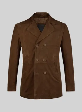 Mid Brown Suede Leather Pea Coat