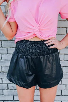 Minimalistic Faux Leather Shorts - Black