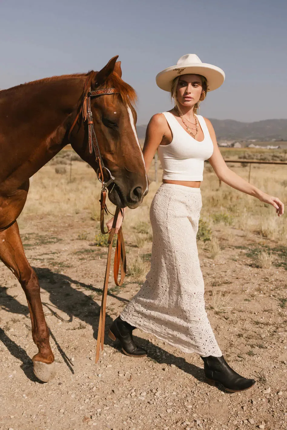 Nanet Crocheted Maxi Skirt in Natural