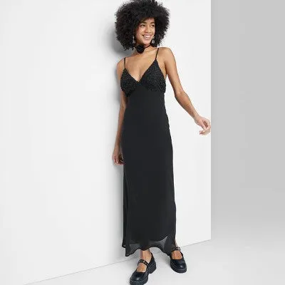 New - Wild Fable Women's Rosette Cup V-Neck Mesh Maxi Slip Dress