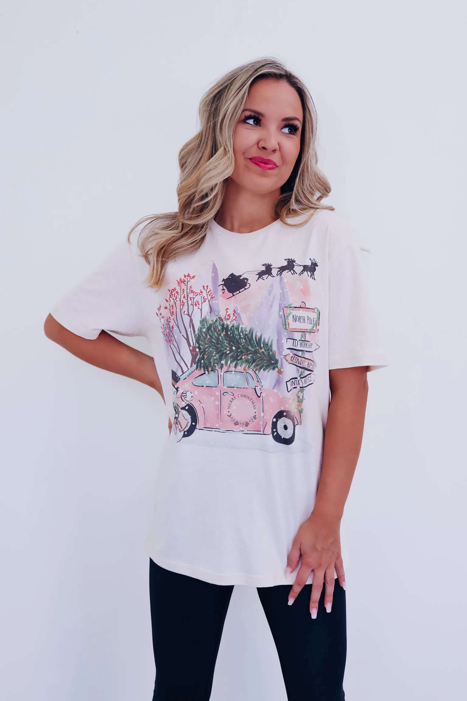 North Pole Themed Christmas Graphic Tee - Natural