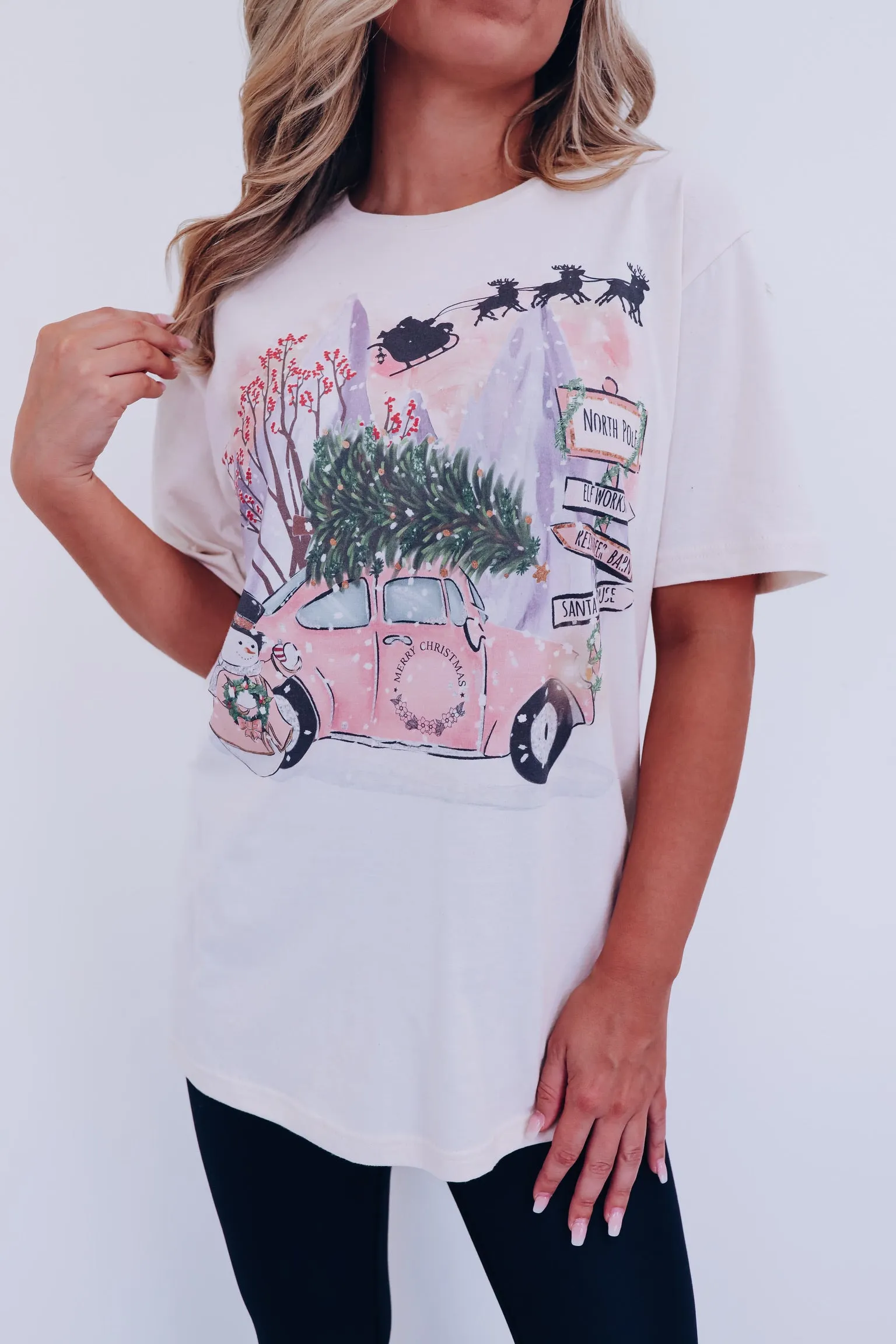 North Pole Themed Christmas Graphic Tee - Natural