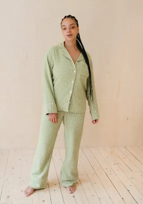 Olive Houndstooth Cotton Pyjama Trouser Set