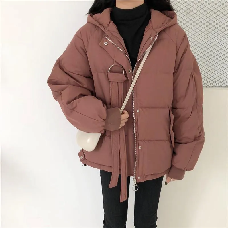 Outwear Hooded Solid Colors Zipper Quilted Jacket