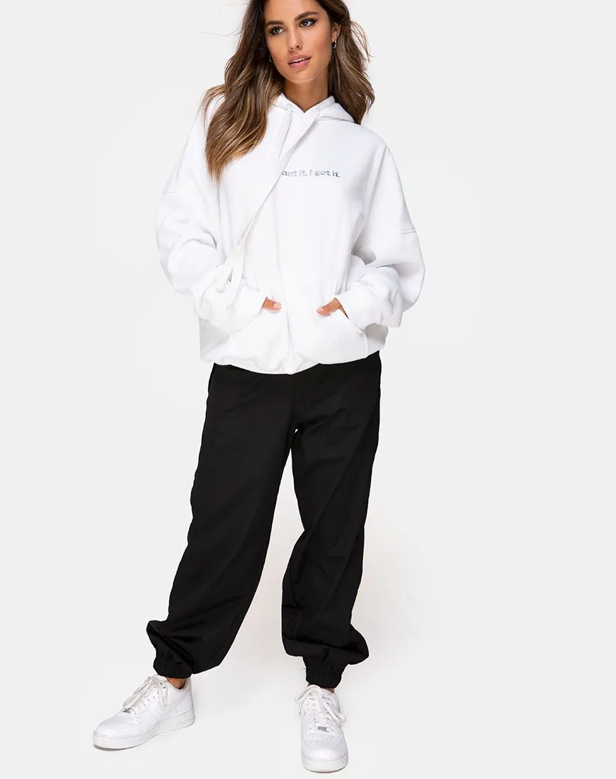 Oversize Hoody in White I Want it Embro