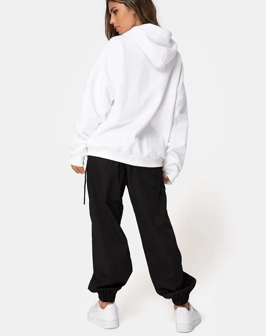 Oversize Hoody in White I Want it Embro