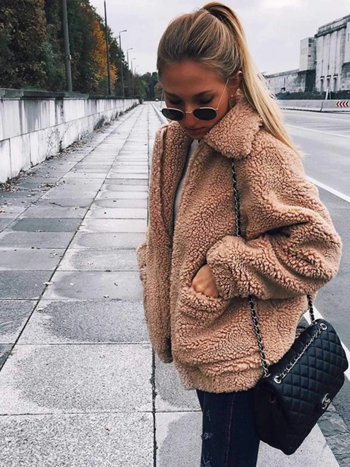 Oversized Faux Fur Teddy Bear Sherpa Coat