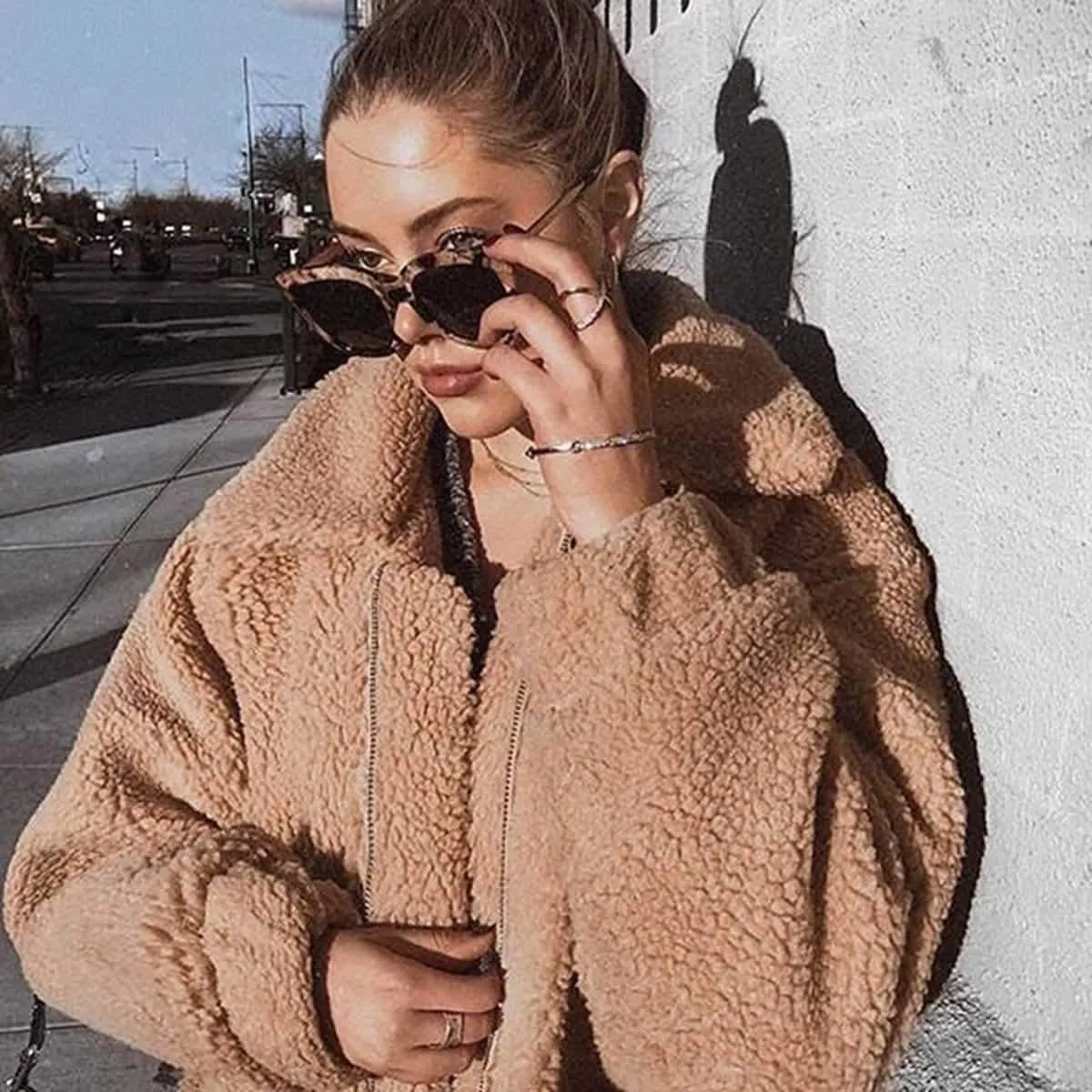 Oversized Faux Fur Teddy Bear Sherpa Coat