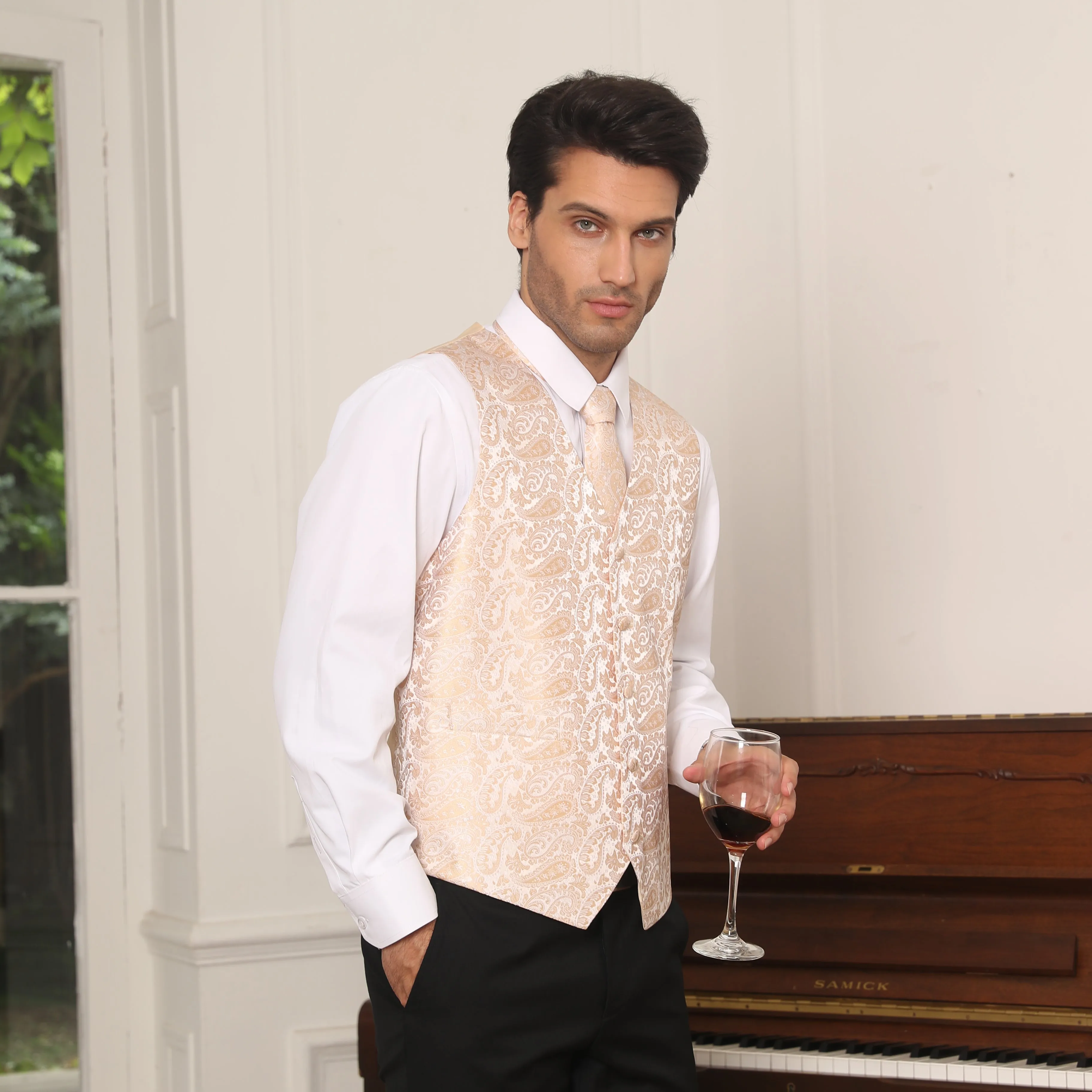 Paisley 4pc Suit Vest Set - CHAMPAGNE GOLD