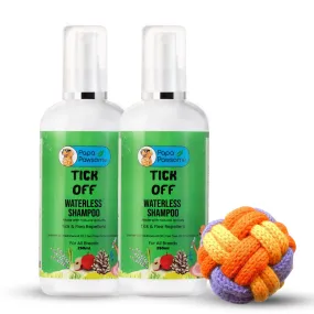 Papa Pawsome Tick Off Waterless Shampoo and Braided Rope Ball for Dogs (Limited Shelf Life)