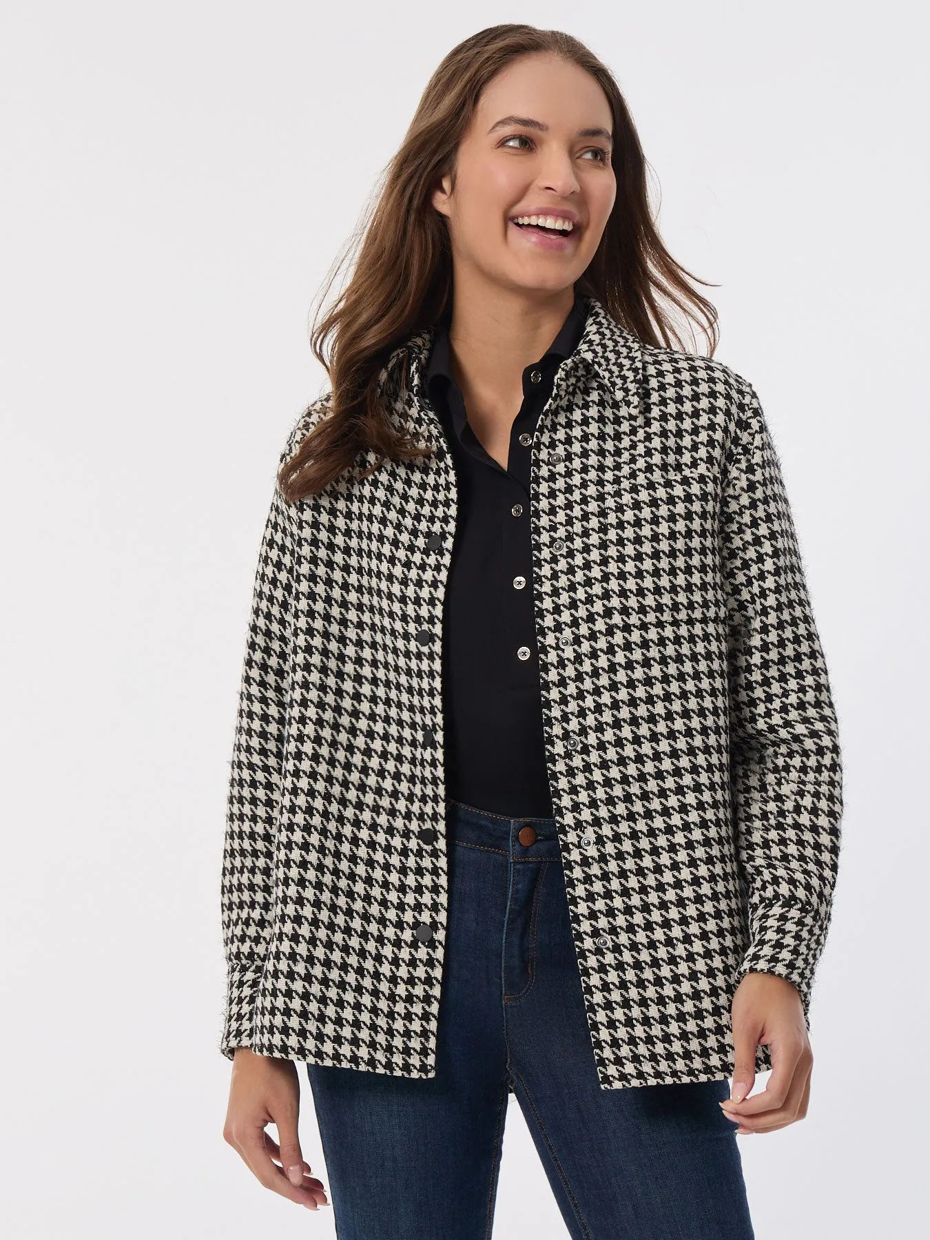 Petite Houndstooth Button-Front Shacket