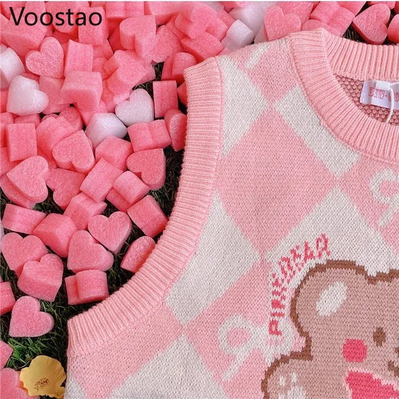 Pink Argyle Teddy Bear Sweater Vest