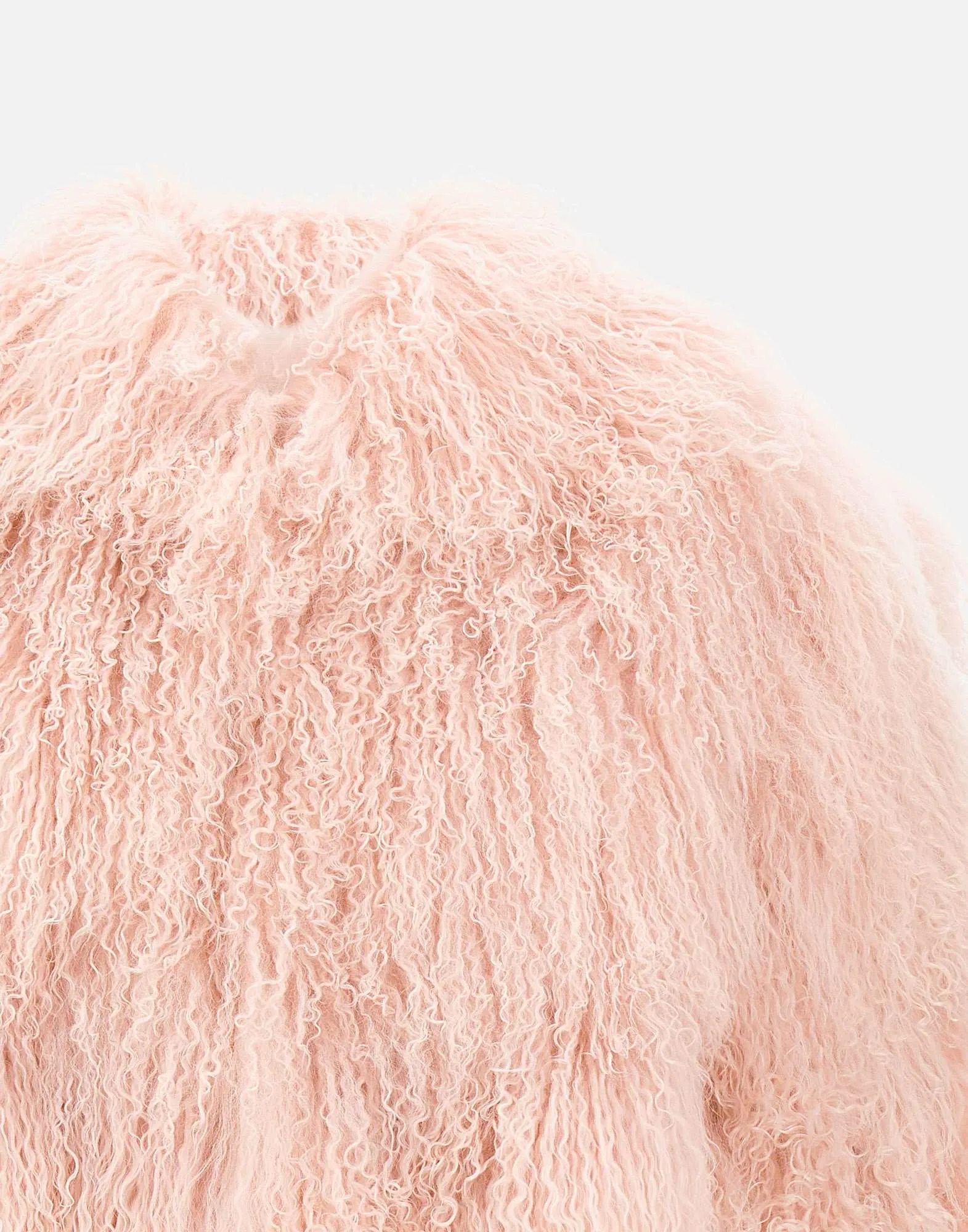 Pink Cropped Lamb Fur Coat