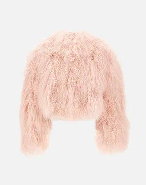 Pink Cropped Lamb Fur Coat