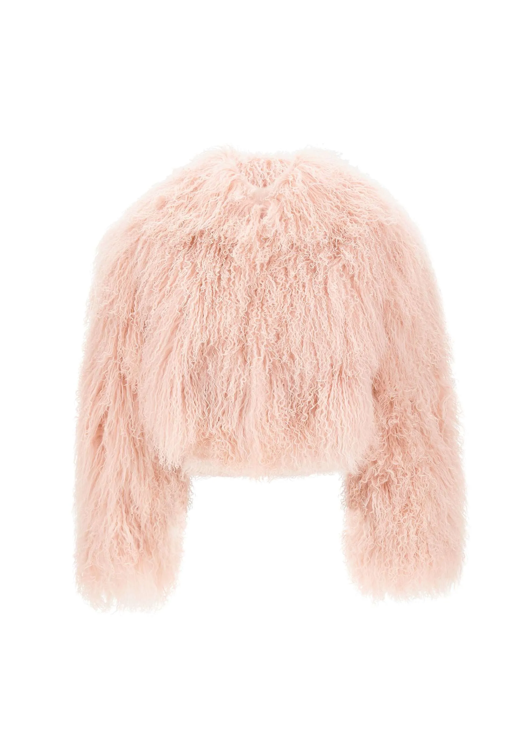 Pink Cropped Lamb Fur Coat