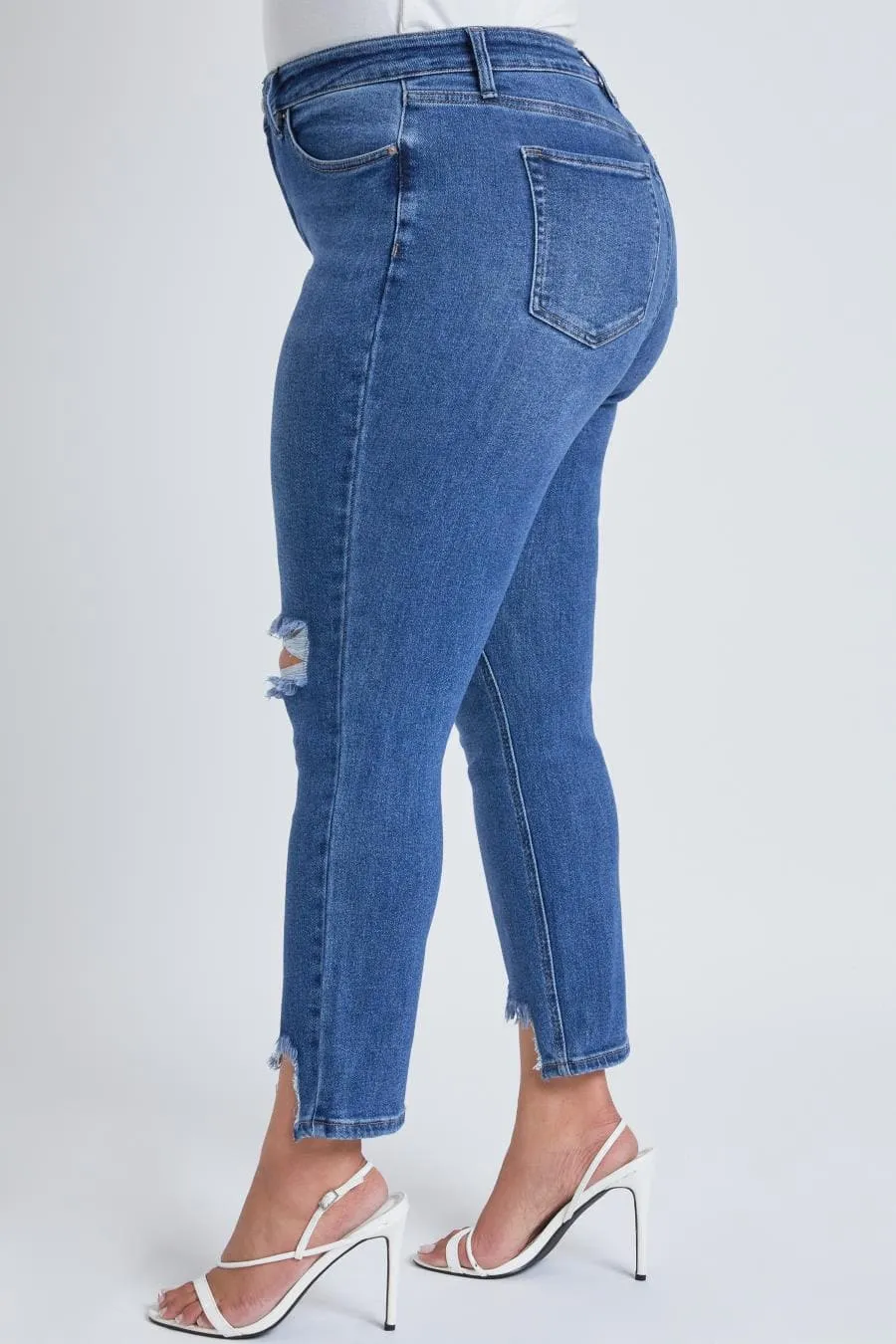 Plus Size Women's Dream Slim Straight Ankle Jeans With Hem Destruction