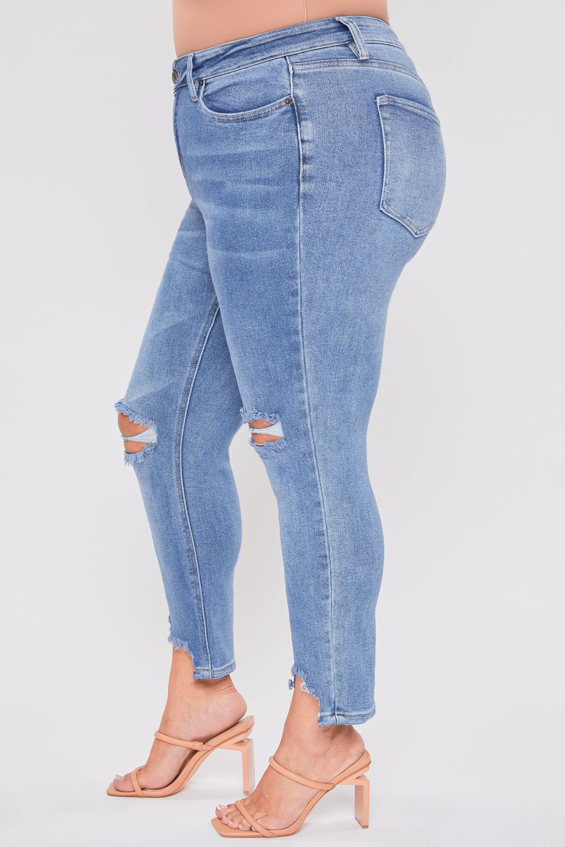 Plus Size Women's Dream Slim Straight Ankle Jeans With Hem Destruction