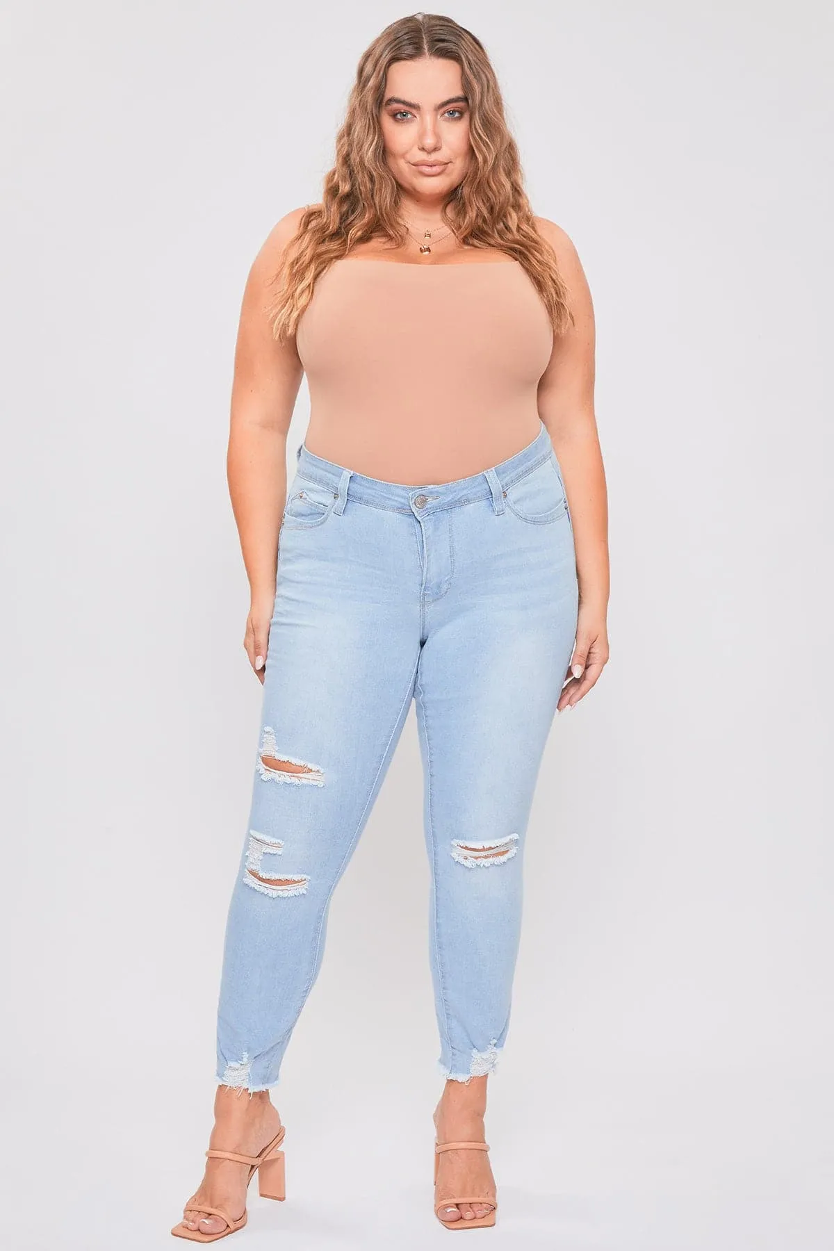 Plus Size Women's WannaBettaButt Distressed Denim Ankle Jeans-Sale